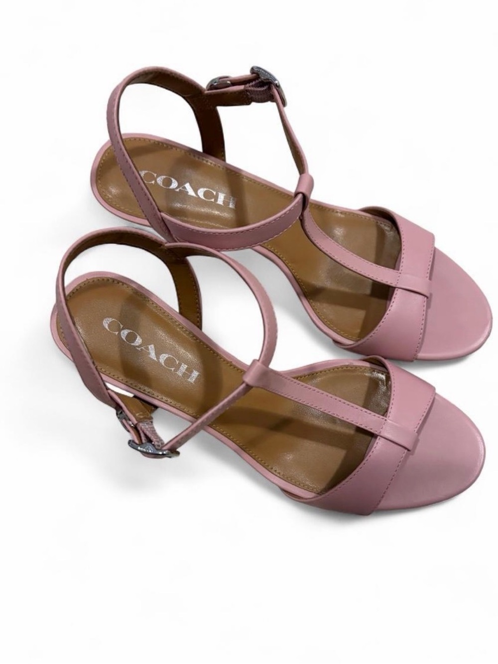 Coach Mauve T-Strap Kitten Heel Sandals - Picture 2 of 7